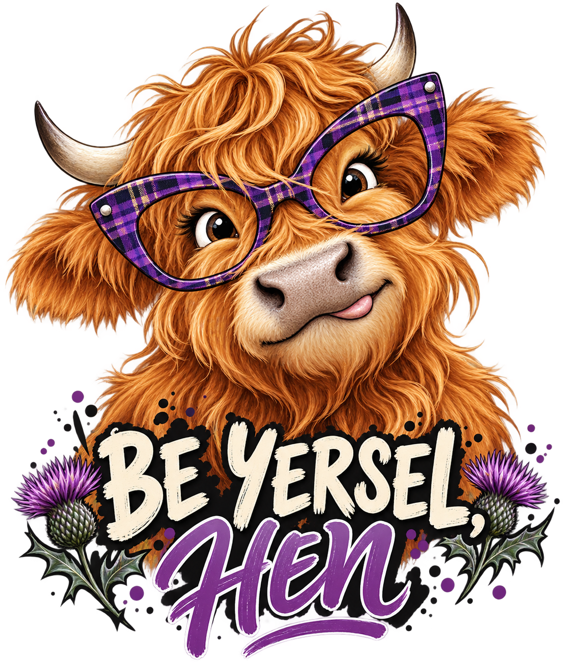 Be Yersel, Hen – Funny Scottish Highland Cow Digital Print