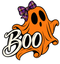 Boo! Orange Ghost with Tartan Bow