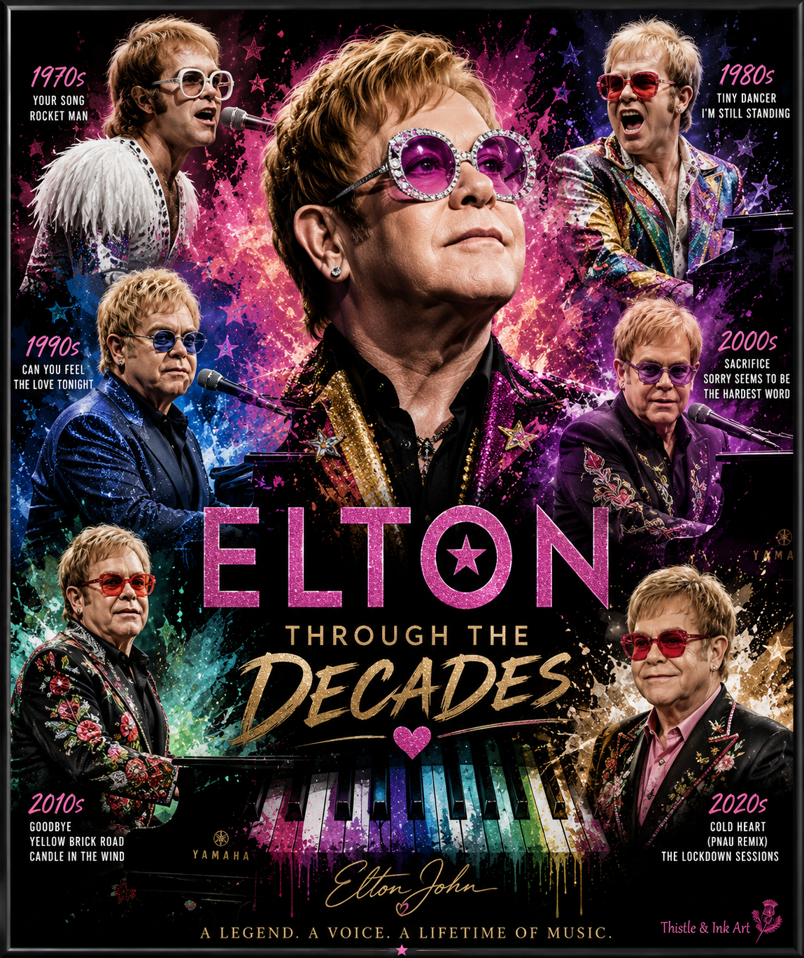 Elton Through the Decades – Music Icon Art Print