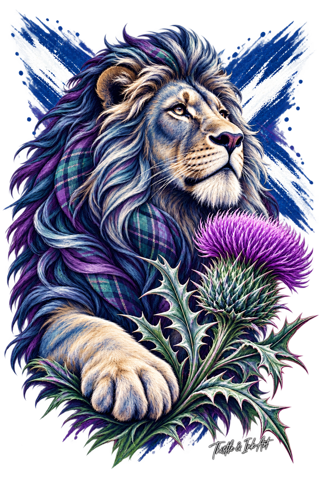 Lion of Scotland – Tartan, Thistle & Saltire T-Shirt