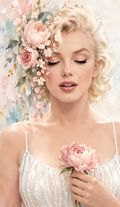 Marilyn Monroe in Blush Peonies – Floral Glamour Digital Art Print