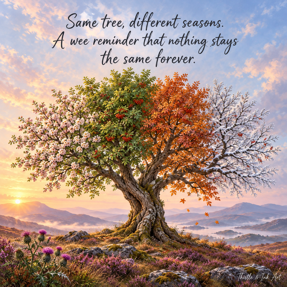 Same Tree, Different Seasons – Scottish Inspirational Digital Art Print