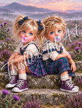 Scottish Bubble Twins – Whimsical Scottish Children’s Digital Art Print