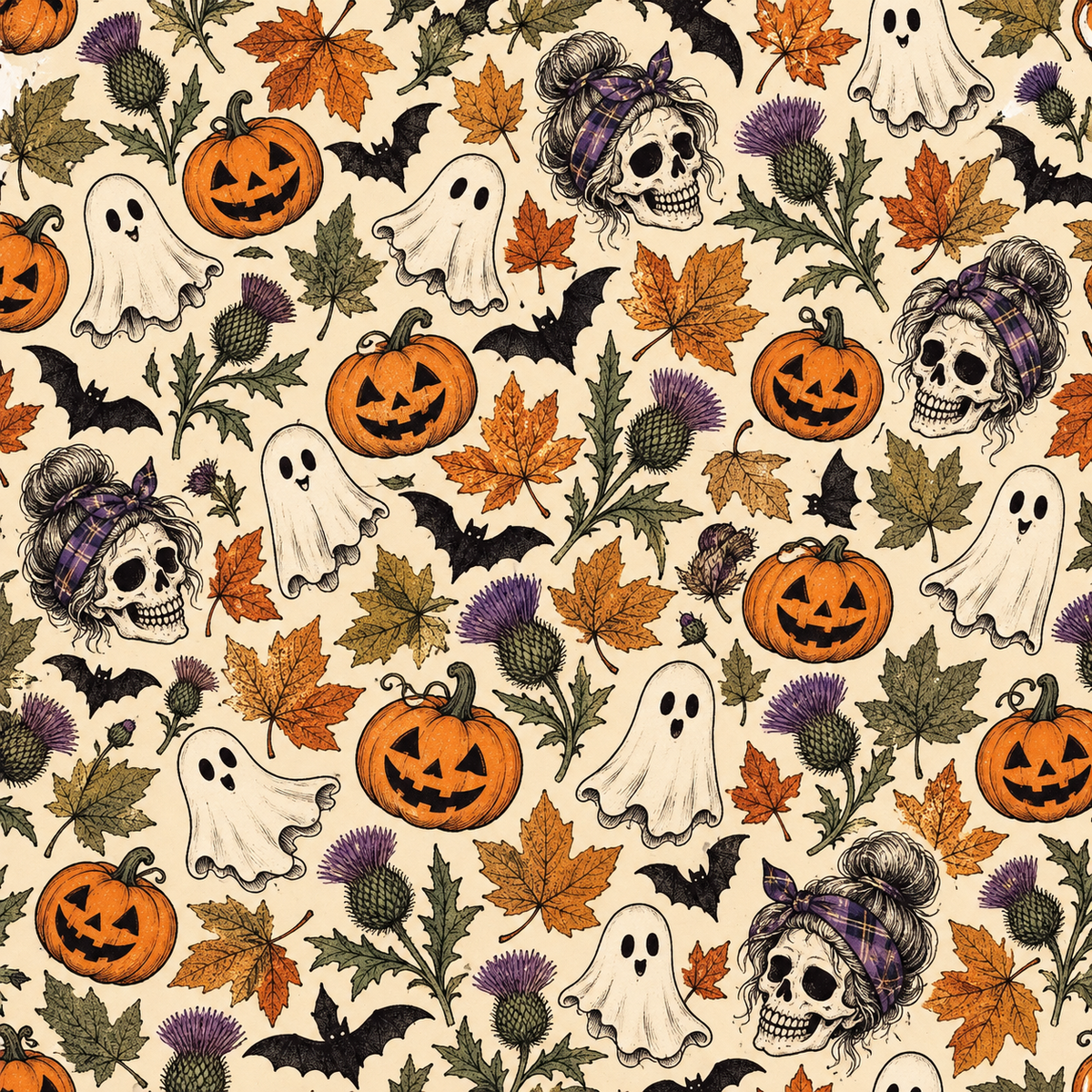 Scottish Halloween Skulls, Ghosts & Thistles