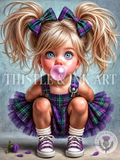 Wee Bubblegum Rascal – Scottish Girl Digital Art Print