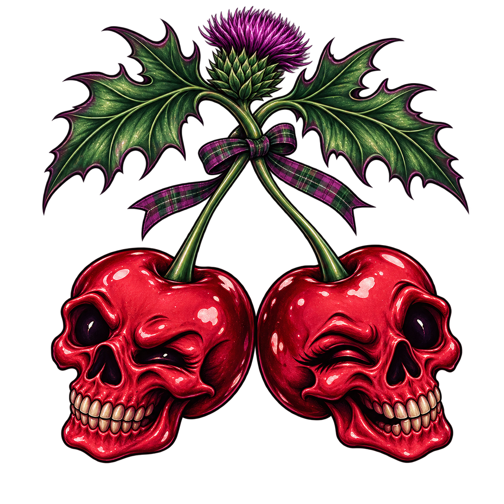 Scottish Skull Cherries & Thistle