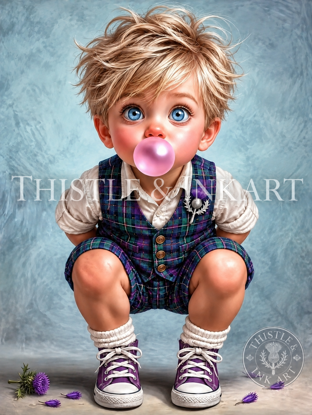 Wee Bubblegum Rascal – Scottish Boy Digital Art Print