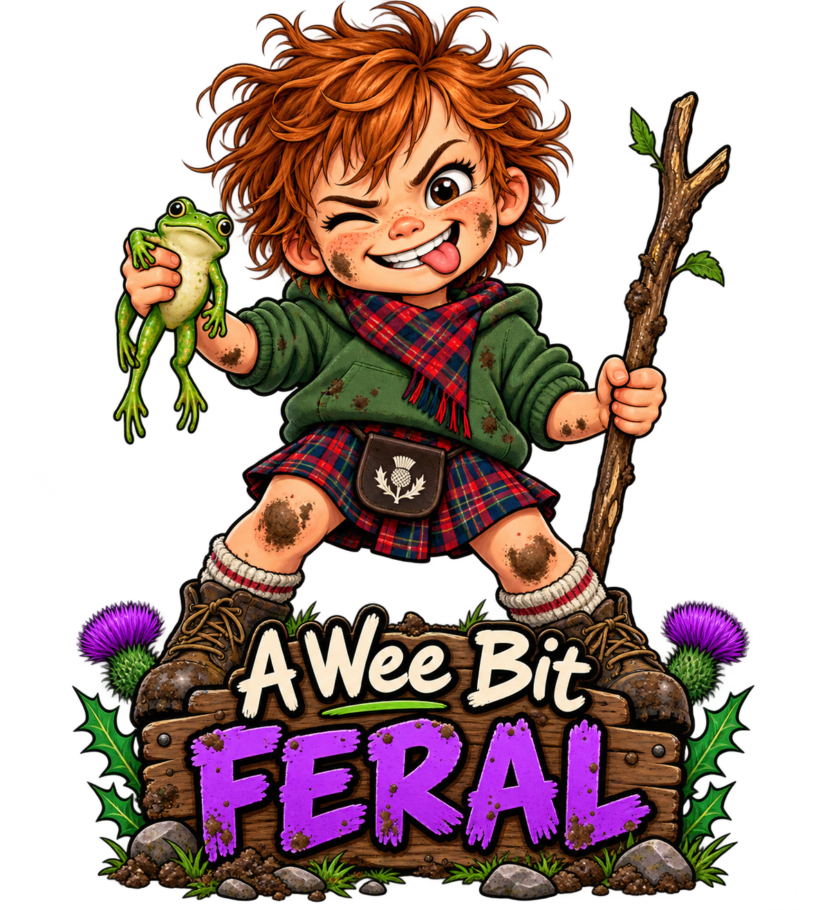 A Wee Bit Feral – Wild Weans Funny Scottish Kids T-Shirt Download Print
